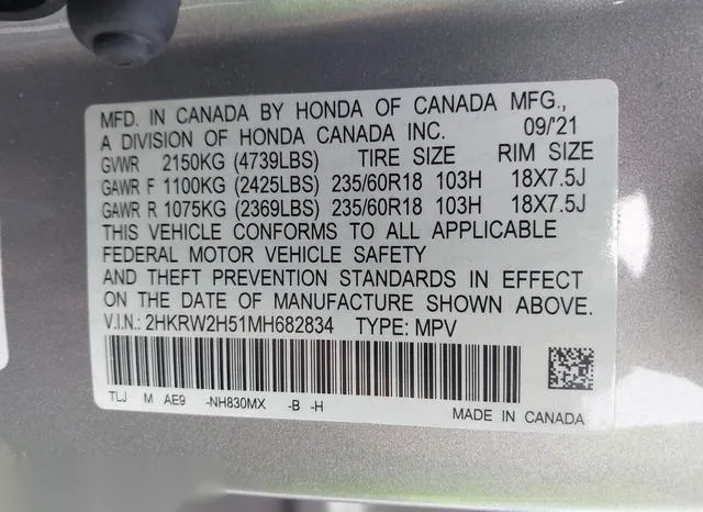 2HKRW2H51MH682834 2021 2021 Honda CR-V- Awd Ex 9