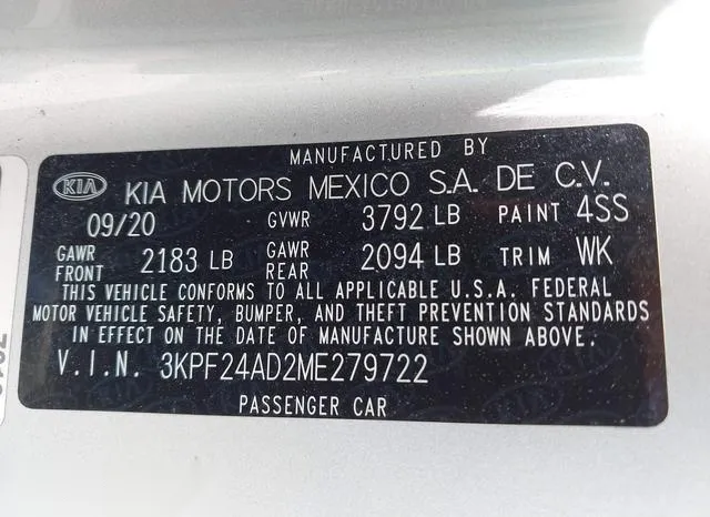 3KPF24AD2ME279722 2021 2021 KIA Forte- Lxs 9