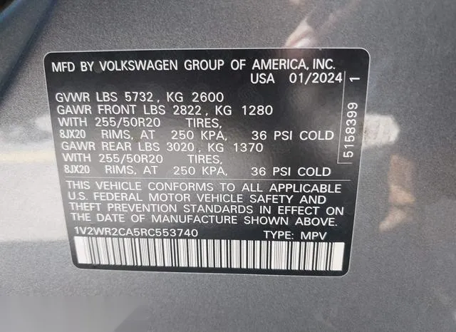 1V2WR2CA5RC553740 2024 2024 Volkswagen Atlas- 2-0T Se W/Tech 9