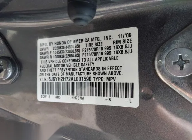 5J6YH2H72AL001590 2010 2010 Honda Element- EX 9