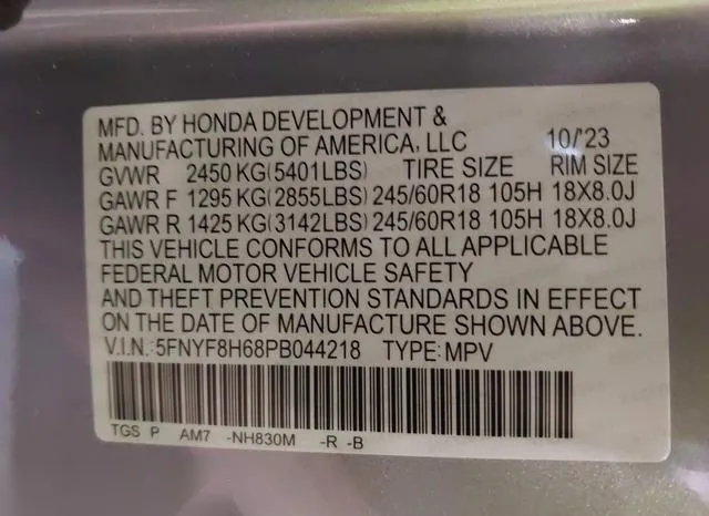 5FNYF8H68PB044218 2023 2023 Honda Passport- Awd Trailsport 9