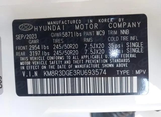 KM8R3DGE3RU693574 2024 2024 Hyundai Palisade- Xrt 9