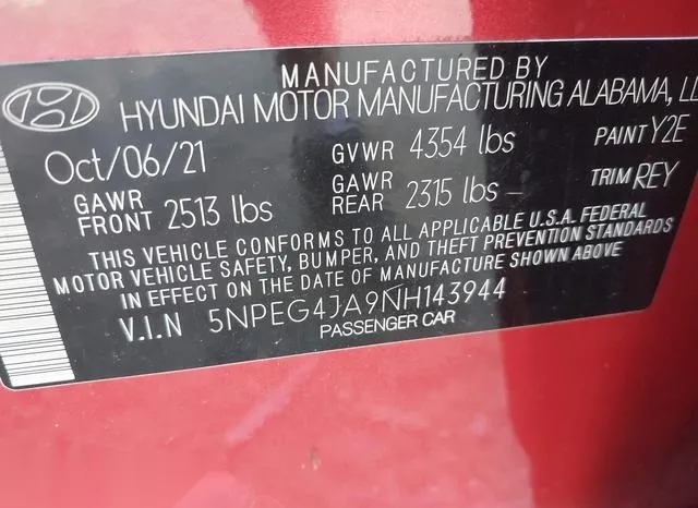 5NPEG4JA9NH143944 2022 2022 Hyundai Sonata- SE 9