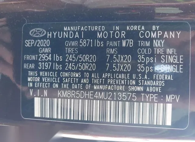 KM8R5DHE4MU213575 2021 2021 Hyundai Palisade- Limited 9