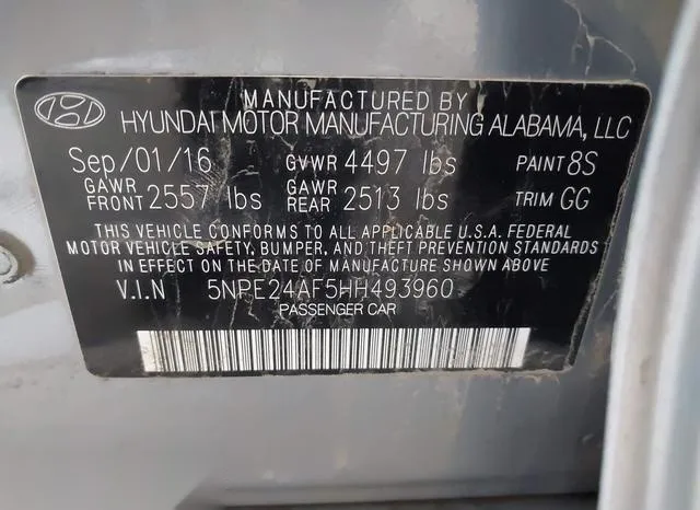 5NPE24AF5HH493960 2017 2017 Hyundai Sonata 9