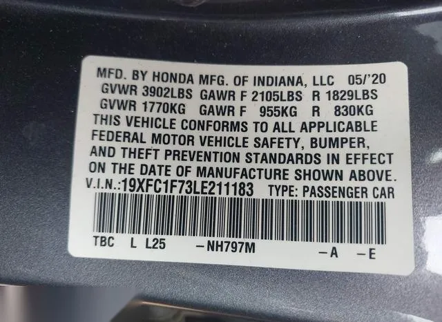 19XFC1F73LE211183 2020 2020 Honda Civic- Ex-L 9