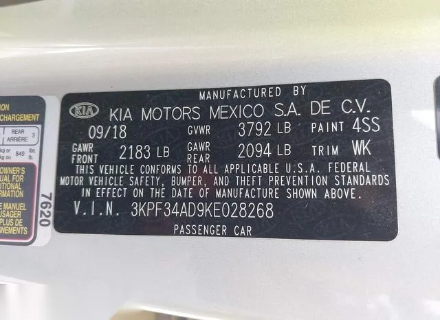 3KPF34AD9KE028268 2019 2019 KIA Forte- S 9