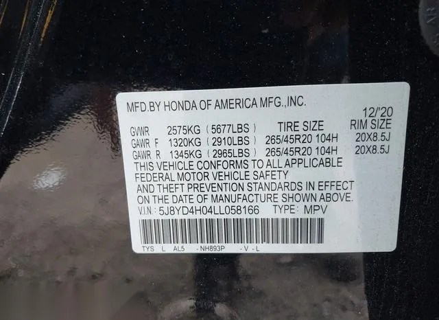 5J8YD4H04LL058166 2020 2020 Acura MDX- Technology   A-Spec 9