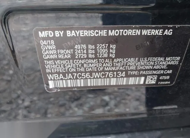 WBAJA7C56JWC76134 2018 2018 BMW 5 Series- 530I Xdrive 9