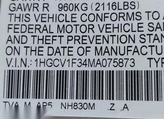 1HGCV1F34MA075873 2021 2021 Honda Accord- Sport 9