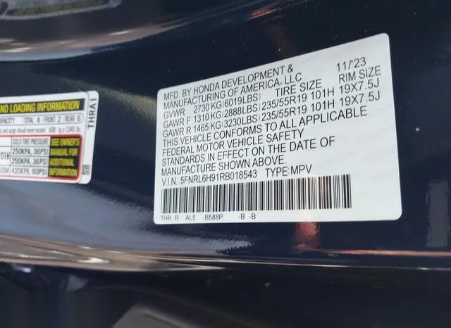 5FNRL6H91RB018543 2024 2024 Honda Odyssey- Elite 9