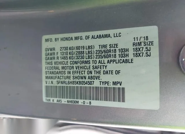 5FNRL6H85KB054507 2019 2019 Honda Odyssey- Touring 9