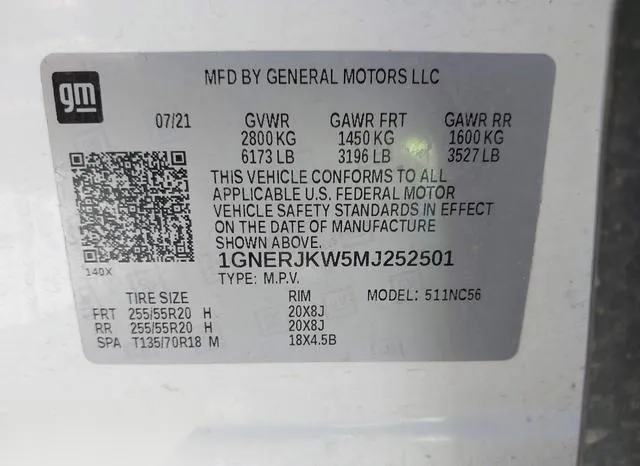 1GNERJKW5MJ252501 2021 2021 Chevrolet Traverse- Fwd Rs 9