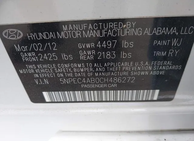 5NPEC4AB0CH486272 2012 2012 Hyundai Sonata- Se 2-0T 9