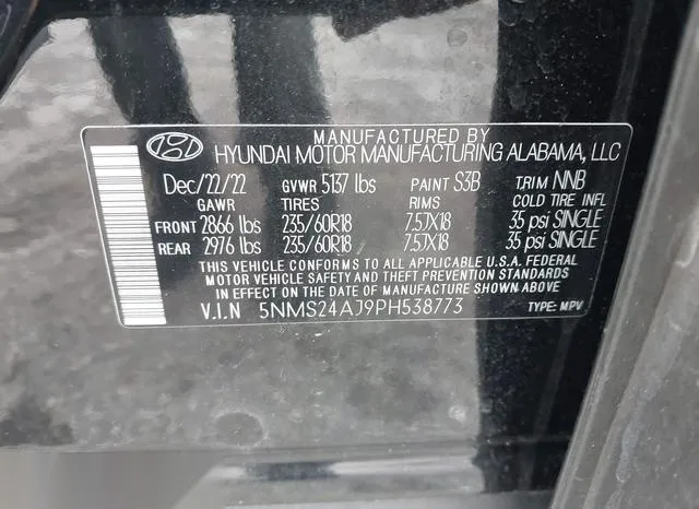 5NMS24AJ9PH538773 2023 2023 Hyundai Santa Fe- Sel 9