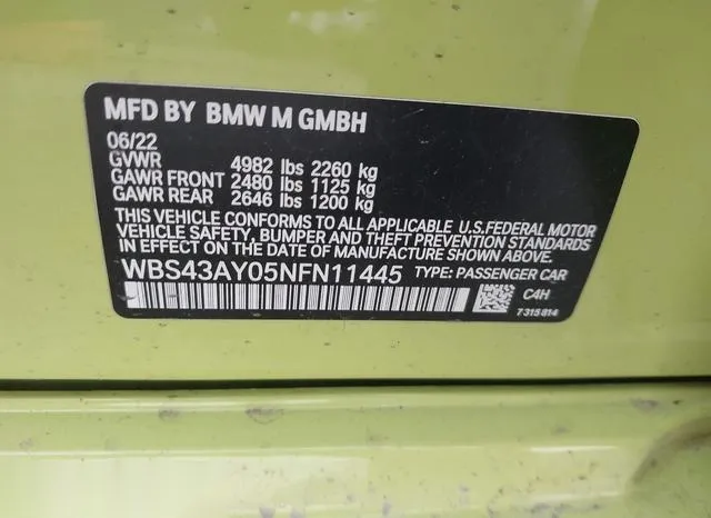 WBS43AY05NFN11445 2022 2022 BMW M3- Competition Xdrive 9