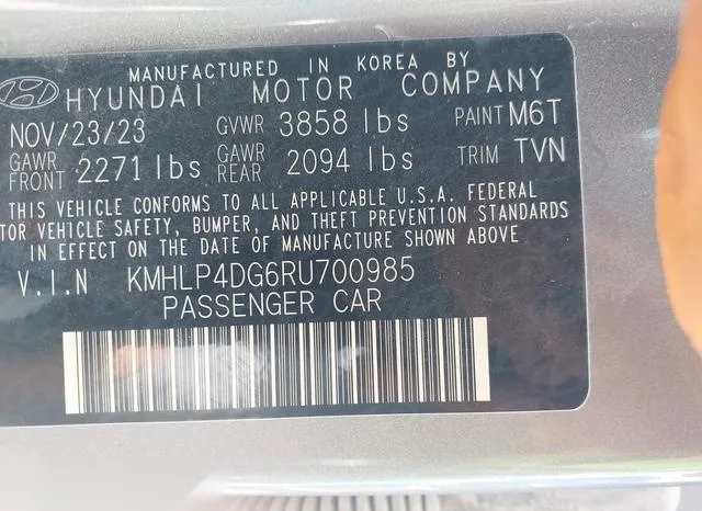 KMHLP4DG6RU700985 2024 2024 Hyundai Elantra- Limited 9