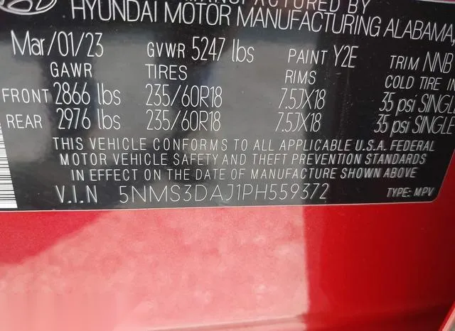 5NMS3DAJ1PH559372 2023 2023 Hyundai Santa Fe- Sel 9