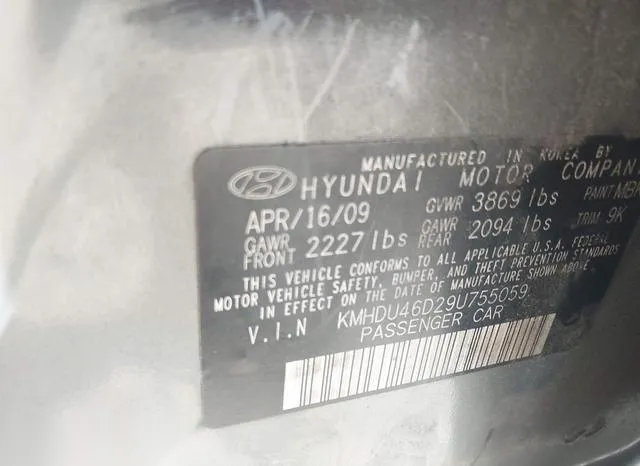 KMHDU46D29U755059 2009 2009 Hyundai Elantra- Gls 9