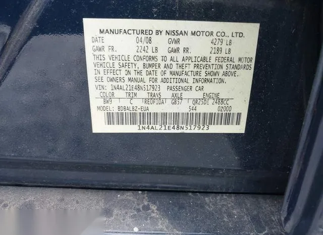 1N4AL21E48N517923 2008 2008 Nissan Altima- 2-5 S 9