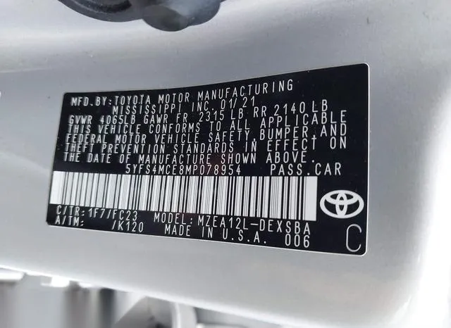 5YFS4MCE8MP078954 2021 2021 Toyota Corolla- SE 9