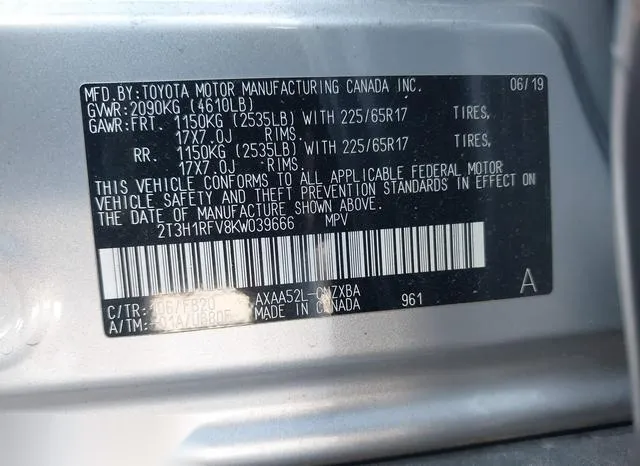 2T3H1RFV8KW039666 2019 2019 Toyota RAV4- LE 9