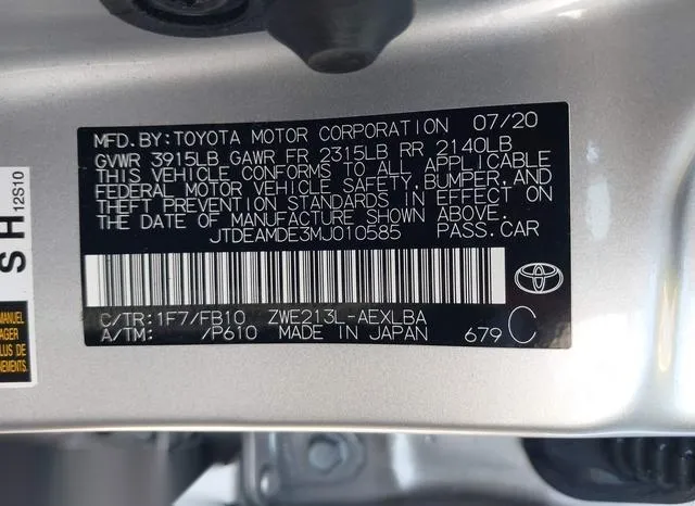 JTDEAMDE3MJ010585 2021 2021 Toyota Corolla- Hybrid Le 9