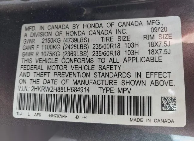 2HKRW2H88LH684914 2020 2020 Honda CR-V- Awd Ex-L 9