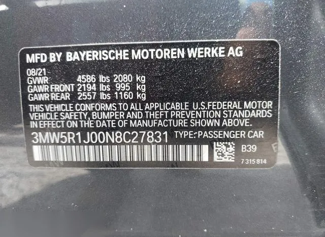 3MW5R1J00N8C27831 2022 2022 BMW 3 Series- 330I 9