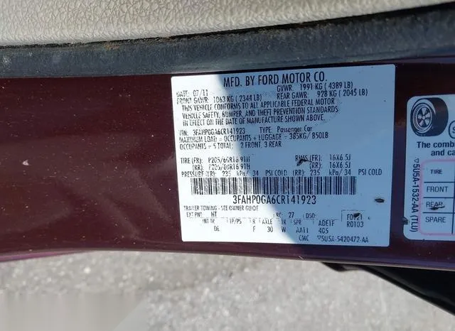 3FAHP0GA6CR141923 2012 2012 Ford Fusion- S 9