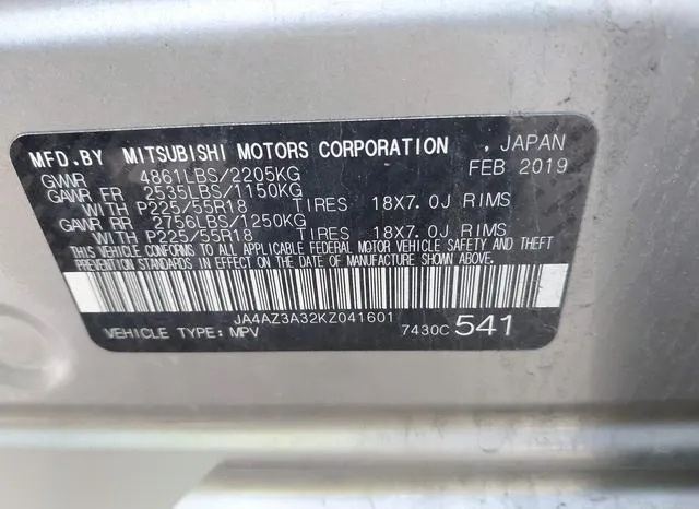 JA4AZ3A32KZ041601 2019 2019 Mitsubishi Outlander- Sel 9