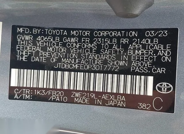 JTDBCMFE0P3017772 2023 2023 Toyota Corolla- Hybrid Le 9