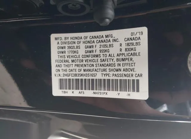 2HGFC3B35KH351657 2019 2019 Honda Civic- EX 9