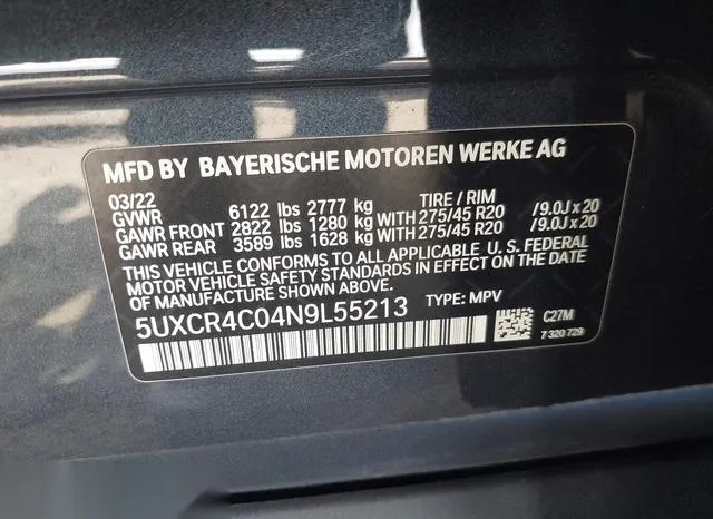 5UXCR4C04N9L55213 2022 2022 BMW X5- Sdrive40I 9