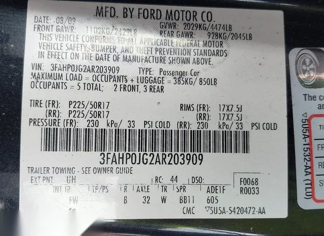 3FAHP0JG2AR203909 2010 2010 Ford Fusion- Sel 9