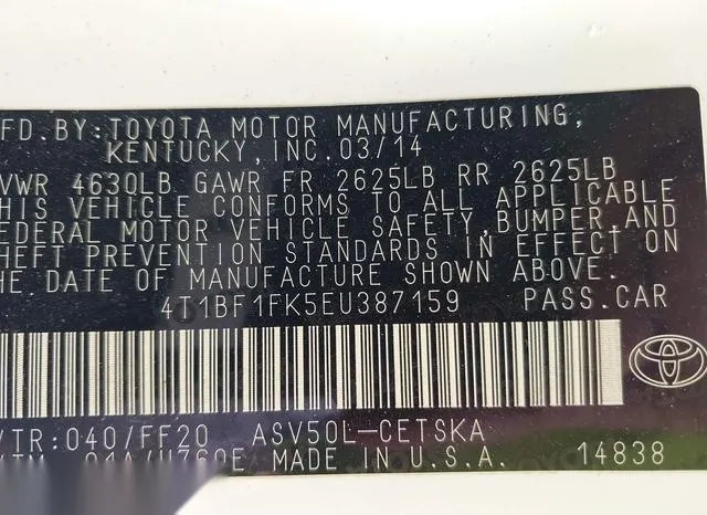 4T1BF1FK5EU387159 2014 2014 Toyota Camry- SE 9