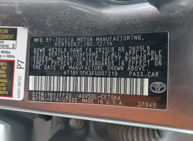 4T1BF1FK3FU007219 2015 2015 Toyota Camry- SE 9