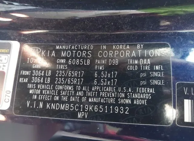 KNDMB5C19K6511932 2019 2019 KIA Sedona- LX 9