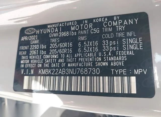 KM8K22AB3NU768730 2022 2022 Hyundai Kona- SE 9