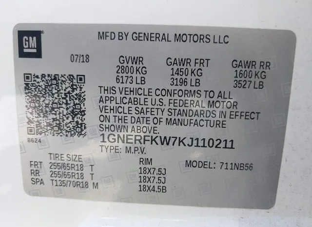 1GNERFKW7KJ110211 2019 2019 Chevrolet Traverse- LS 9