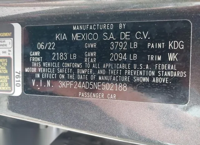 3KPF24AD5NE502188 2022 2022 KIA Forte- Lxs 9