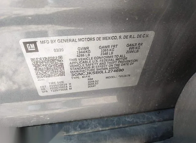 3GNCJKSB0LL274690 2020 2020 Chevrolet Trax- Fwd Ls 9