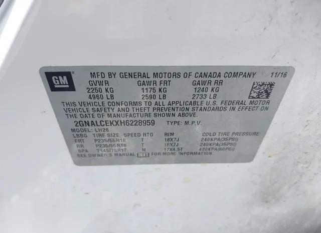 2GNALCEKXH6228959 2017 2017 Chevrolet Equinox- LT 9