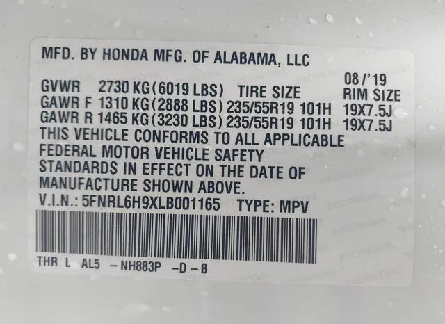 5FNRL6H9XLB001165 2020 2020 Honda Odyssey- Elite 9