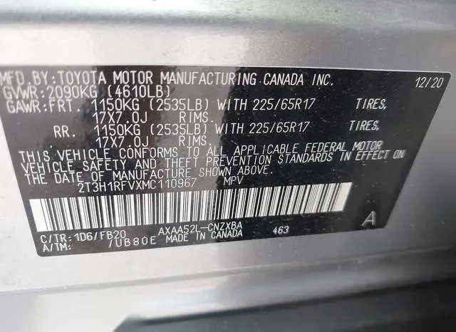 2T3H1RFVXMC110967 2021 2021 Toyota RAV4- LE 9