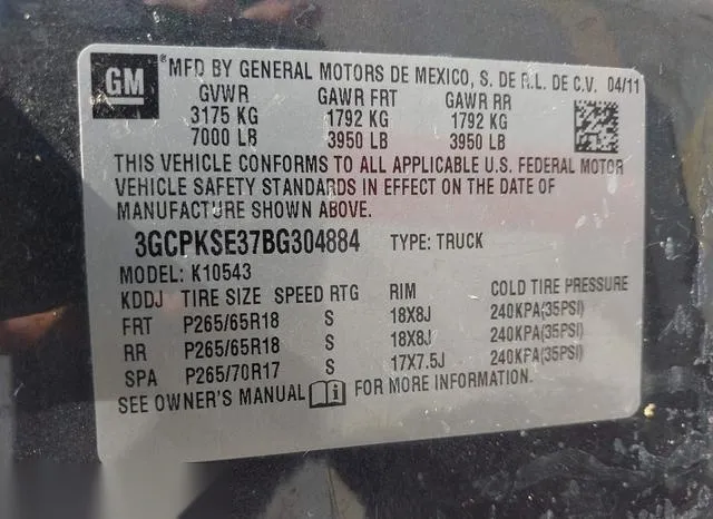 3GCPKSE37BG304884 2011 2011 Chevrolet Silverado 1500- LT 9