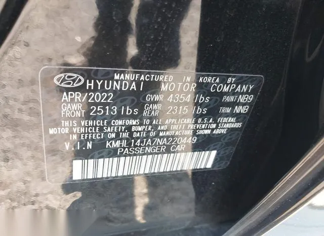 KMHL14JA7NA220449 2022 2022 Hyundai Sonata- Sel 9