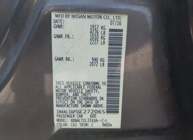 1N4AL3AP5GC272065 2016 2016 Nissan Altima- 2-5 SL 9