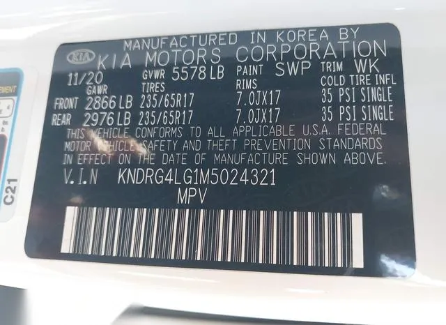 KNDRG4LG1M5024321 2021 2021 KIA Sorento- S 9