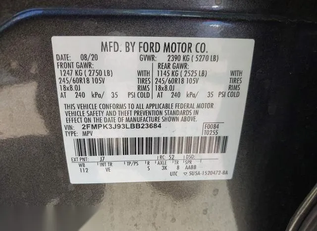 2FMPK3J93LBB23684 2020 2020 Ford Edge- Sel 9